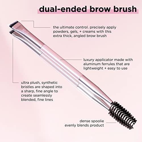 Real Techniques Dual-Ended Brow Brush, For Shaping & Filling, Travel-Friendly Spoolie & Liner Brush, Blend Natural, Full, Or Laminated Brows, Luxury Applicator, Vegan, 1 Count #TOP2