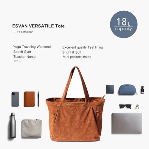 ESVAN Corduroy Yoga Tote Bag Gifts for Women Drawstring Yoga Mat Bag for Office Workout Travel Carryall Pilates Gym 5