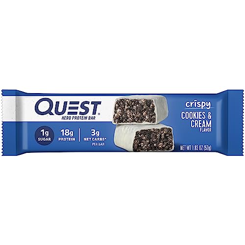 Quest Nutrition 10888849011596 Crispy Cookies & Cream Hero Protein Bar, 18G Protein, 1G Sugar, 3G Net Carb, Gluten Free Protein Snack, Keto Friendly thumb #1