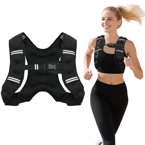 Wolliwa Chaleco con peso para mujer y hombre, 8, 12, 16, 20 libras, chaleco deportivo con peso con rayas reflectantes, correas de hebilla ajustables dobles, chaleco de peso con bolsillo para