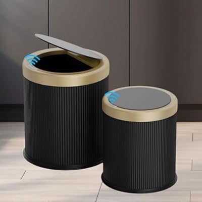 2Pack Automatic Bathroom Trash Can, Touchless Motion Sensor Garbage Can with Lid, Smart Dog Proof Trash Bin, Plastic Wastebasket for Bedroom, Office, Living Room, 2.8 Gallon+3.7 Gallon (Dark Grey)