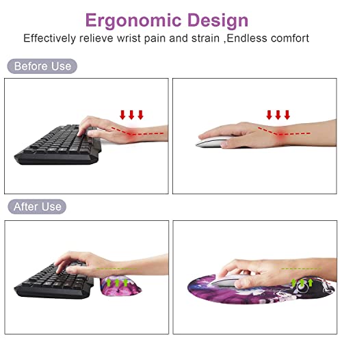 Keyboard Mouse Pad Wrist Rest, Gel Ergonomic Wrist Rest Support Mousepads,Non Slip Rubber Base Wrist Support With Memory Foam For Laptop Computer Home Office Work, Durable & Comfortable,Purple Flowers #TOP5