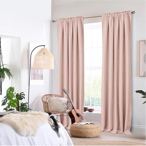 Image of 100% Blackout Shield Linen Blackout Curtains 108 Inches Long 2 Panels Set, Black Out Curtains for Bedroom, Thermal Insulated Rod Pocket Window Drapes Living Room, 50W X 108L, Blush Pink