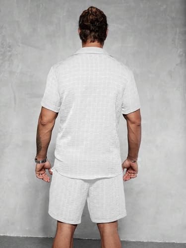 Image of GRECIILOOKS Men'S Summer Casual Two Piece Outfit, Textured Button Down Shirt and Shorts Set, Lightweight Poly Blend Co-Ord for Beach, Travel & Lounge Wear