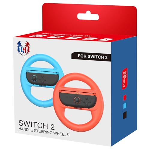 GH Large Size Switch 2 Steering Wheel for Mario Kart World, Mario Cart Racing Wheel Accessories Compatible with Nintendo Switch 2, JoyCon 2 Games Controller (Blue &amp; Red)