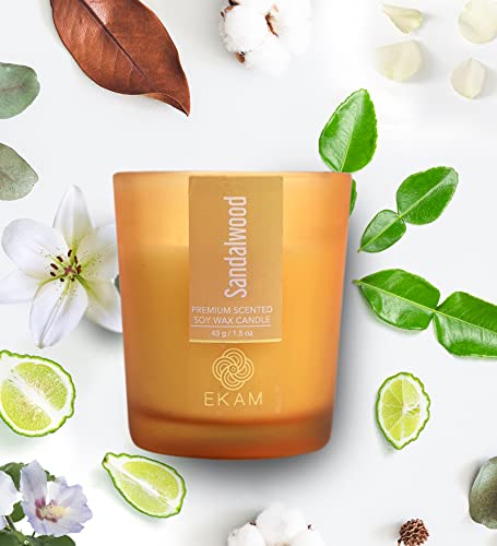 Image of EKAM Sandalwood Votive Soy Wax Scented Candle, 40 Grams, 10 Hours Burn Time| Long Lasting Premium Candles | Ideal for Home Decor | Gifting & Aromatherapy (Pack of 6)