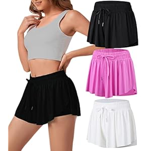 Zesoyne 3 Pack Womens 2 in 1 Flowy Running Athletic Shorts with Pocket Butterfly Workout Biker Gym Yoga Tennis Skirts