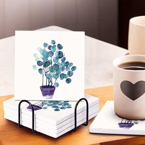 Image of The Better Home Diatomite Coasters Set of 6 (Dia - 10cm) | Dining Table Decor Accessories | Cups /Coffee Mugs /Glasses Coaster Set | Glass Cover Lid | Kitty Party Return Gifts for Women