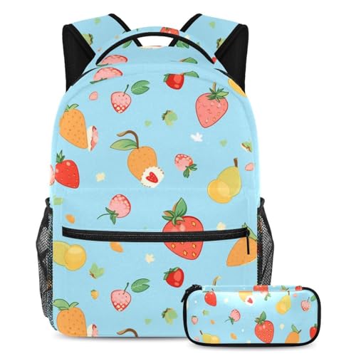 Sac à dos ado bleu aux motifs fruits pour le collège et les sorties