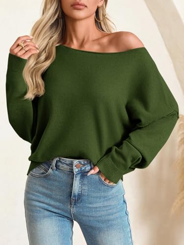 Image of Saodimallsu Womens Off The Shoulder Sweater Boat Neck Batwing Sleeve Knit Pullover 2025 Cute Casual Trendy Jumper Tops
