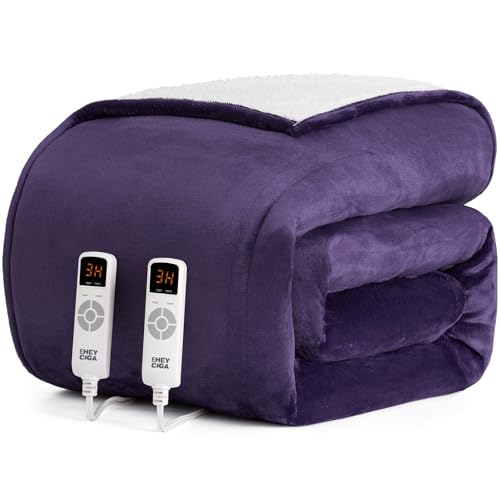 EHEYCIGA Heated Blanket Electric Blanket Queen Size - Heating Blanket with 9 Heating Levels & 10 Hours Auto Off, Soft Cozy Sherpa Washable Dual Control Blanket with Fast Heating, 84 x 90 Inches