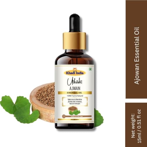 Image of Khadi Ajwain Essential Oil 15 ml | Trachyspermum ammi | Pure & Natural | For Acne & Blemishes | Muscle Relaxation | Face & Body Massage Oil | All Skin Types | Aromatherapy for Men & Women