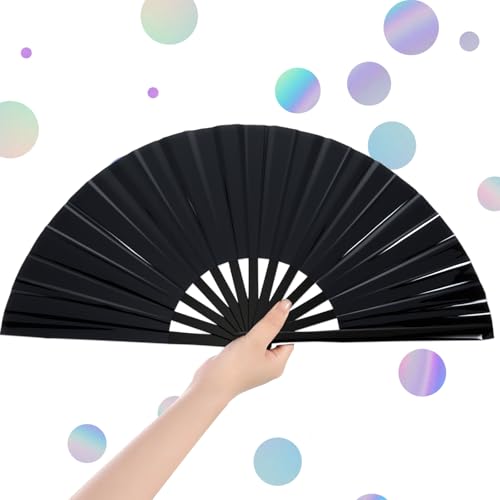Image of Maitys Large Rave Fan Folding Handheld Fans 13'' Clap Fans for Line Dancing Clack Fan Holographic Festival Accessory for Martial Art Gift Performance, Includes 2 Pouch