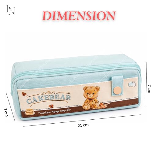 Image of Large Capacity Pencil Pouch Aesthetic Pencil Bag Multiple Compartments Girl Cute Stationery School College Pouch Travel Pouch for Girls Kids School Accessories (Blue Cakebear)