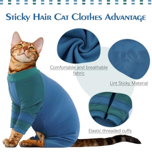 Cat Recovery Suit & Hair Collection Bodysuit - Soft Anti-Licking Surgery Suit Cone Alternative, Reusable Lint Roller Pajamas to Reduce Shedding, Blue, XS - Image 4