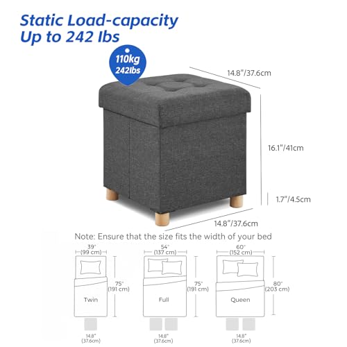 Image of BRIAN & DANY Ottoman with Storage, Square Small Storage Ottoman Foot Rest with Legs, Ottomans Foot Stool for Dorm, Living Room, Entryway 14.8 inchx14.8 inchx17.8 inch (Gray)