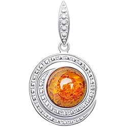 Dijes De Ambar Para Hombre ANDANTE Premium Collection – Colgante de ámbar del mar Báltico auténtico en plata de ley 925 * * sol de la Toscana* * Certificado – Oro del mar – Color coñac