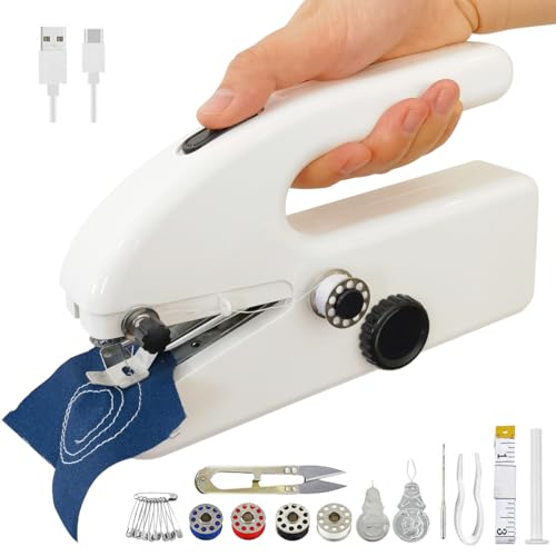 Whale Handheld Sewing Machine for Adults, Upgraded Design,with 8pc Kit & 2-Speed Portable Hemmer - Denim, Cotton, Quick Fixes