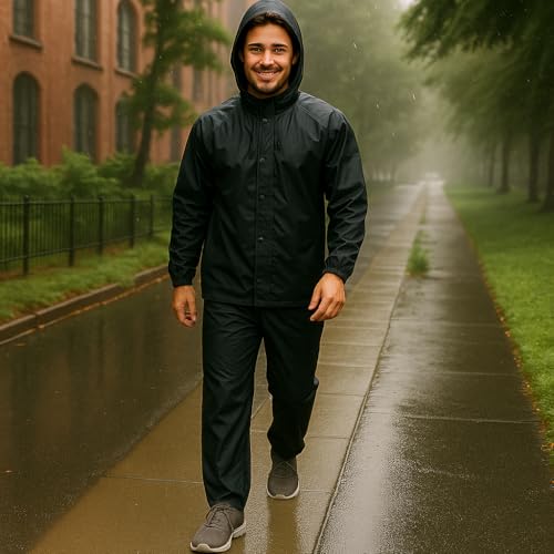 Image of Unox Rain Coat for Men waterproof, Unisex Raincoat for Women waterproof with Pant Set suitable for Men, Women, Boys & Girls Adjustable Top and Bottom Rain Coat