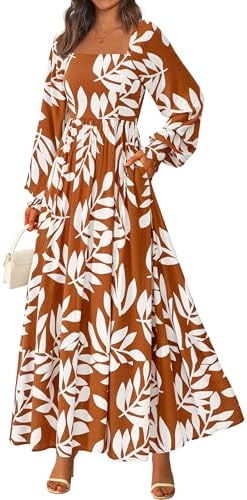 PRETTYGARDEN Women Floral Maxi Dresses 2026 Spring Long Sleeve Sq...