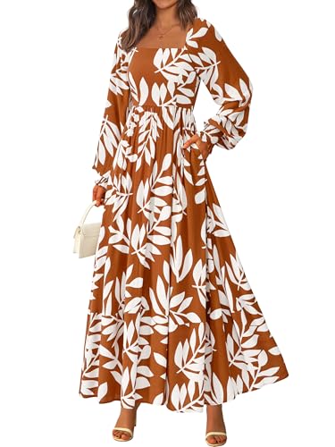 RETTYGARDEN Women Floral Maxi Dresses 2025 Fall Long Sleeve Square Neck Boho A Line Wedding Guest Casual Flowy Long Dress
