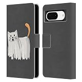 Head Case Designs Officially Licensed Beth Wilson Halloween Ghost Doodle Cats 2 Leather Wallet Case Compatible with Google Pixel 8