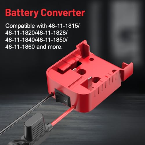 Kzreect for Power Wheel Adapter Compatible with Milwaukee 18V Battery, Converter Kit with Built-in Switch, Fuse Holder, Wire Terminal, 12AWG Wire for DIY RC Cars (1-Pack)