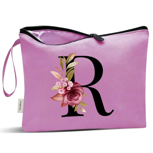 Image of Vavabox A-Z Personalized Makeup Bag, Birthday Gifts for Women Mom, Gifts for Best Friend, Bride Bridesmaid Cosmetic bag (R, 07-Purple)