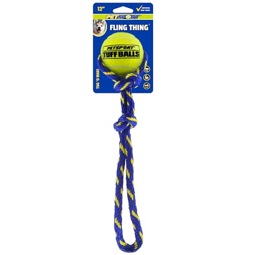 PetSport Fling Thing Dog Ball on Rope Toy 12 Tennis Ball Rope for Fetch and Tug of War - 2.5 Tuff Ball with Non-Abrasive Felt Non-Toxic Durable Toy for Small and Medium Dogs