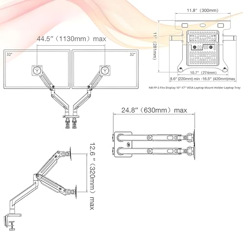 Image of SYGA NB H180 Dual Monitor Desk Mount, 22-27 Inches, 2-9 kg Load Capacity-Black