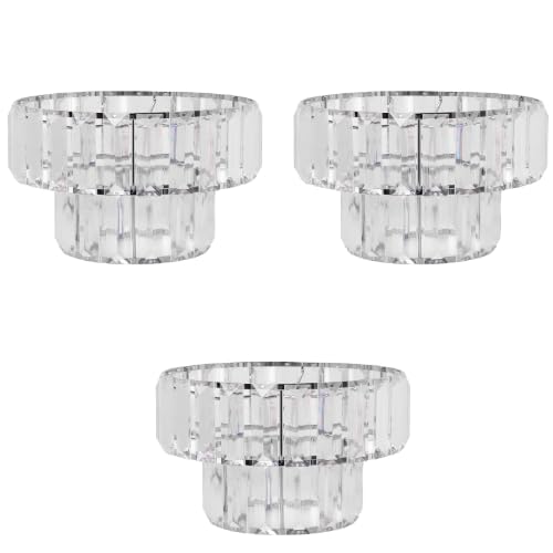 Crystal 2 Tier Ceiling Pendant Shade Clear Acrylic Droplet Lampshade with Chrome Finish Easy Fit Light Cover for Bedroom,Hallway or Dining Room (H 18.5cm X w 27cm) Assorted Packs (Clear, Pack of 3)