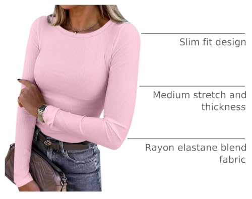 Image of ANRABESS Women Long Sleeve Shirts Rib Knit Slim Fit Tops Basic Tee Spring Outfits Casual T-Shirt Underscrubs Layer Clothes