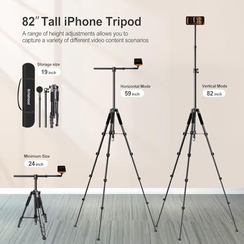 Image of elitehood Magnetic Overhead Tripod for iPhone with 25in Long Extendable Arm, 59in Horizontal Tall Phone Tripod for Video Recording, 360 Swivel Tilt Overhead iPhone Stand Holder for Filming Recording