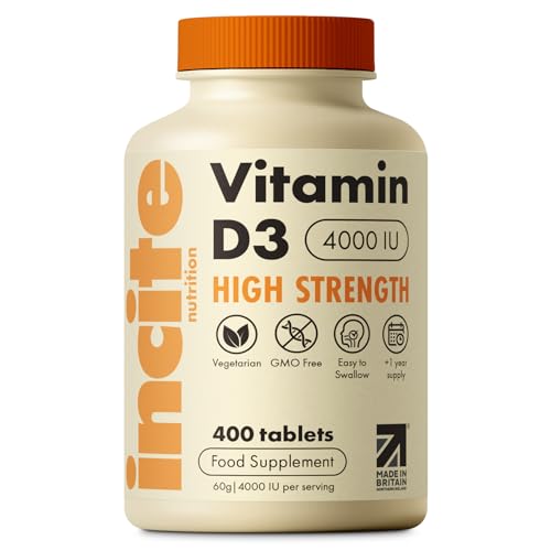 Vitamin D3 4000 IU - 400 High Strength Vitamin D Tablets (1+ Year Supply) - Vegetarian - Immune System Booster - Gluten Free - Vitamin D Supplements - Made in The UK