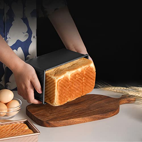 Natudeco Toasts Box Baking Mold Bread Loaf Pan with Lid 2.2Lb Dough Capacity Rectangle Loaf Pan for Baking Cake Kitchen Bakery Bakeware(Black) - Image 2