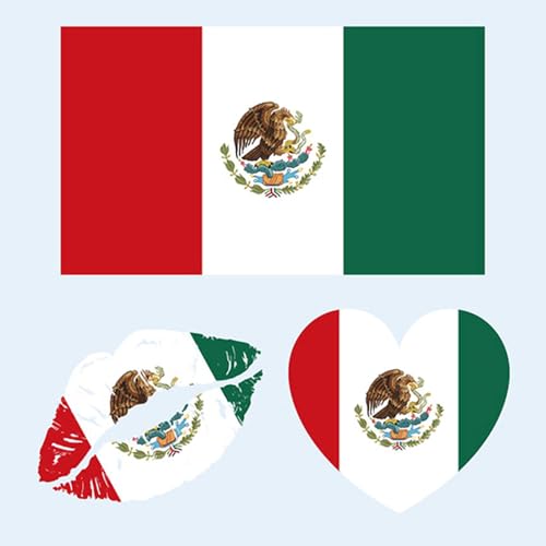 Y&C TENCOB Mexican Flag Tattoos,25 Sheets Mexican Temporary Face Stickers,75 Pcs Waterproof Sweat Flag Removable Fake Tattoos For Men Women Teenagers Mexican party favors (Mexico)