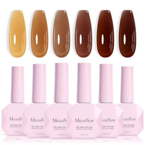 Image of MelodySusie Jelly Gel Nail Polish Set,6 Transparent Colors,Milky or Jelly Texture,Warm Harvest Colors Soak Off UV LED Light Cure or Salon Manicure and Nail Art DIY at Home 15ML 0.3Fl Oz