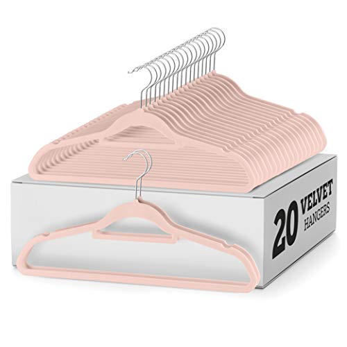 ZOBER Premium Velvet Non Slip Clothes Hangers for Suit, Shirt,Dresses & Trousers with Tie Bar, 360° Swivel Hook - (20-Pack)