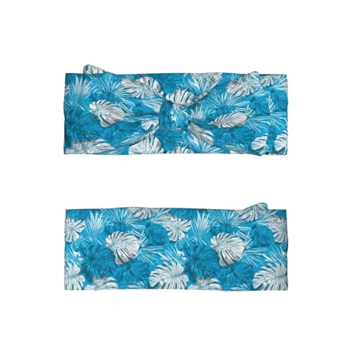 Blue And White Tropical Plants Print Baby Girl Bows Headbands Baby Girls Newborn Headbands Infant Toddlers 0-6 Months2