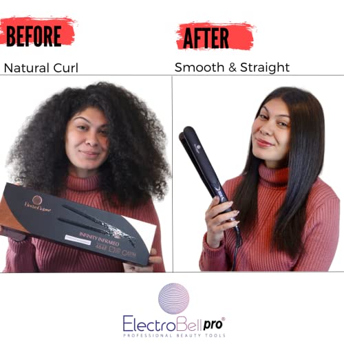 Hair Straightener Flat Iron For Dry And Black Women Hair Professional Styling Hot Tools And Appliances 464 Fahrenheit Titanium And Infinity Infrared Plates Electrobell Pro (Black And Gold) #TOP2