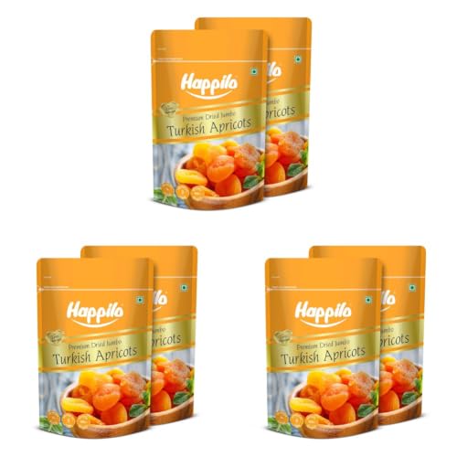 Image of Happilo Premium Dried Turkish Apricots 200g each (Pack of 6), Jumbo Size Seedless Khumani, Juicy and Tangy Dehydrated Fruits
