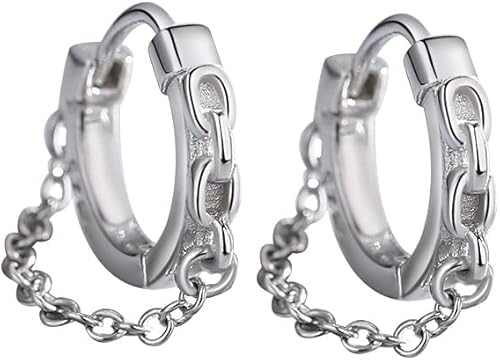 Chain Earrings Mens Hoop Earrings Sterling Silver 925 Sterling Silver Hoops for Men Hypoallergenic Small Silver Huggie Hoop Earrings…