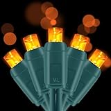 50 Count 5MM Wide Angle Led Christmas Lights Set,Outdoor Led String Lights for Garden Patio Christmas Trees Decoration,17 Feet Green Wire,Orange Color