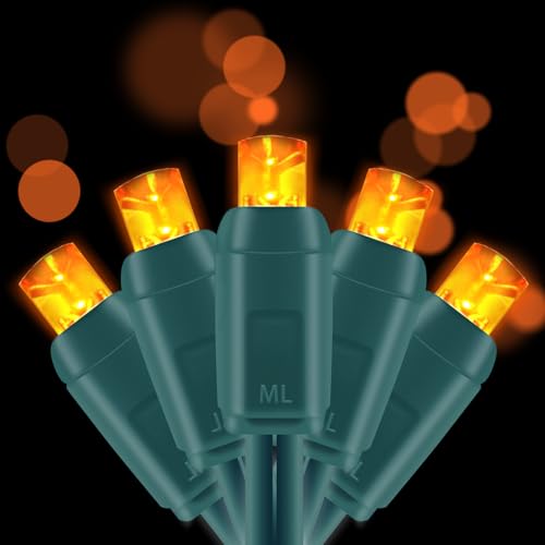50 Count 5MM Wide Angle Led Christmas Lights Set,Outdoor Led String Lights for Garden Patio Christmas Trees Decoration,17 Feet Green Wire,Orange Color