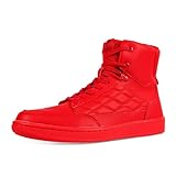 Men's Red High Top Sneakers Lightweight Leather Ankle Boots Lace Up Walking Tennis Shoes Size 8.5