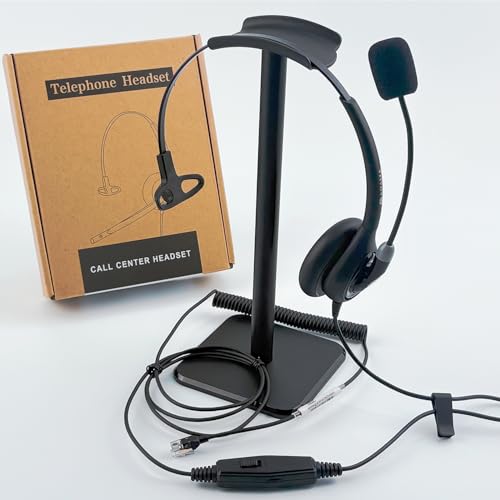 Image of Arama Phone Headset RJ9 with Microphone Noise Cancelling, Telephone Headset Compatible with Polycom Mitel Shoretel Plantronics Fanvil Alcatel-Lucent HUWEI NEC Siemens Aastra Landline Phones