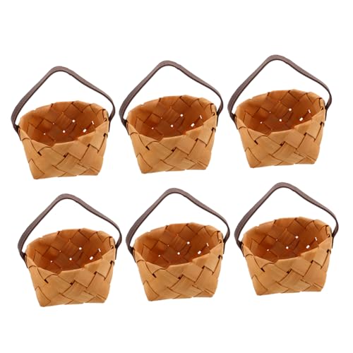 FOMIYES 6pcs Small Wooden Candy Baskets with Handles Handwoven Miniature Favor Holders for Weddings Parties DIY Crafts and Decorative Uses