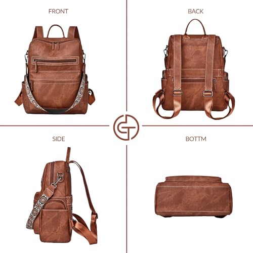 Image of Backpack Purse for Women Pu Leather Travel Backpack Fashion Designer Shoulder Bag Ladies Convertible Handbags (Caramel Brown)