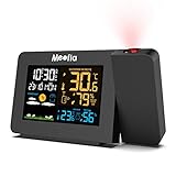Meofia Projection Alarm Clock for Bedrooms with Weather Station, Digital Projection Clock, Wireless Indoor Outdoor Thermometer, Temperature Humidity Monitor Gauge Hygrometer, Dual Alarm Snooze