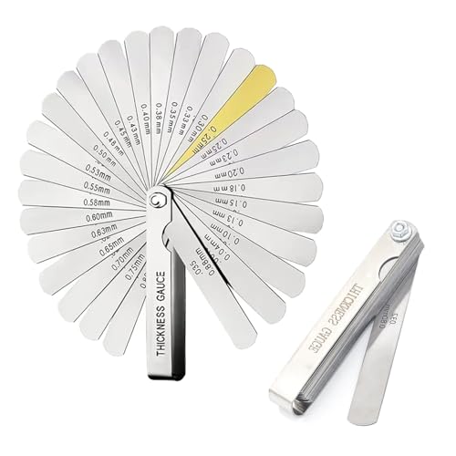 Image of 2PCS Youzzei 32 Blades Feeler Gauge, 0.04-0.88mm(0.0015-0.035 Inch) Dual Markered Feeler Gauge Imperial and Metric, Stainless Steel Feeler Gauges Metric for Guitar, Spark Plug, Piston Measure